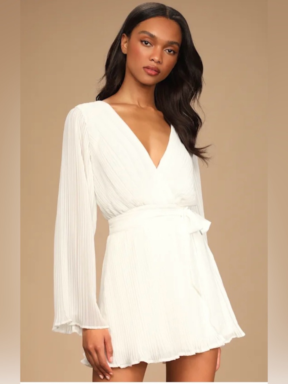 Lulus Embrace Your Beauty Ivory Pleated Long Sleeve Skort Romper S NWT